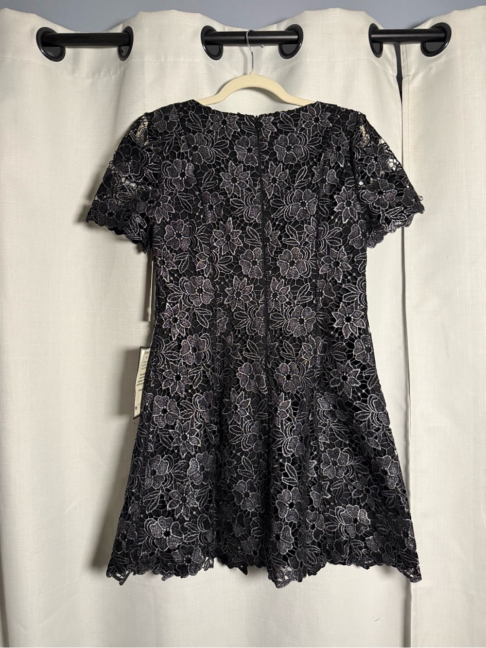 Eliza J Petite Black and Silver Square Neck Lace Fit and Flare Dress Size 10 P - Picture 7 of 13
